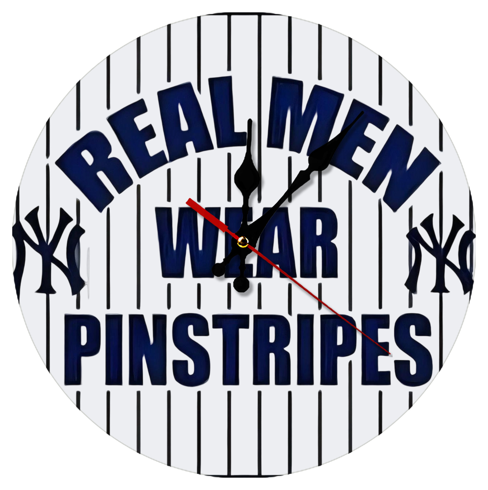 New York Yankees Real Men Wear Pinstripes Silent Round Wall Clock – Modern & Stylish DIY Design, Durable Wood Construction, Easy To Install – Perfect For Office, Bedroom, Living Room, And More